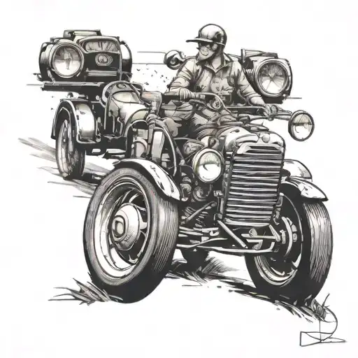 Design A Tattoo Featuring Your Boys Riding In A Vintage Car And Atv Side By Side
