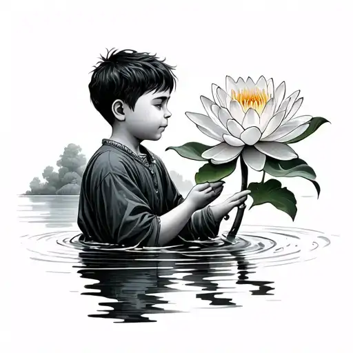 A Boy Protecting Water Lily Flower
