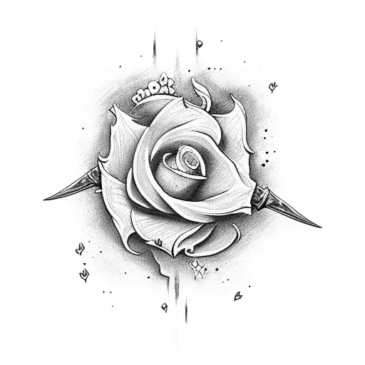 Dagger Sword With Flowers And Fire At The Handle