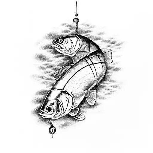 A Detailed Fishing Lure Intertwined With A Chef's Knife
