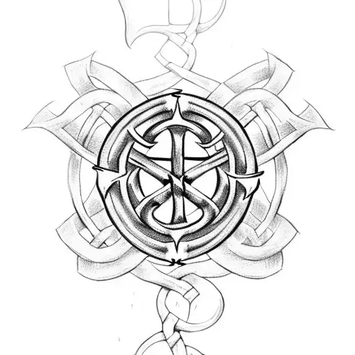 Celtic Knot And Anchor And Two Hearts And Bird Footprints