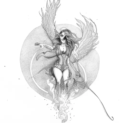 Phoenix With Fire Hill And A Girl