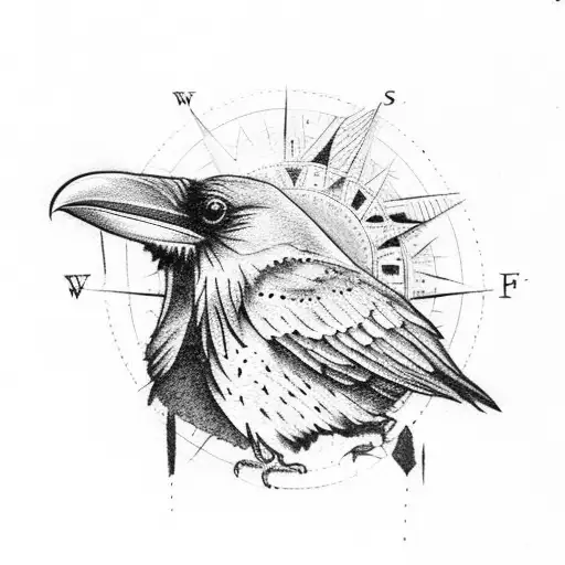 Raven Standing On A Compass