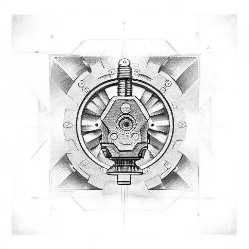 Mechanical Gears And Tools Intertwined With Aztec Symbols