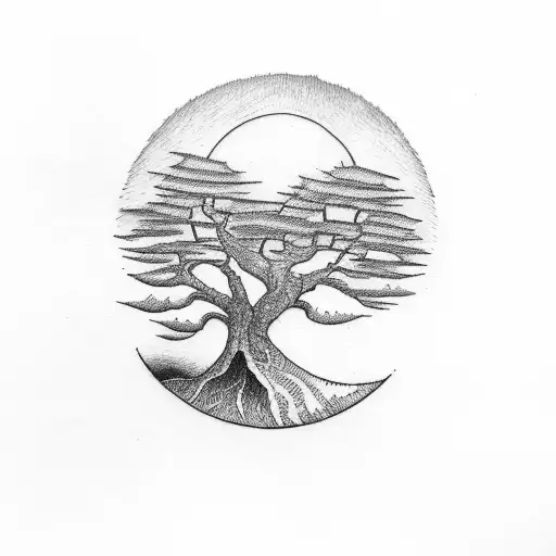 Sunset With 2 Birth Trees