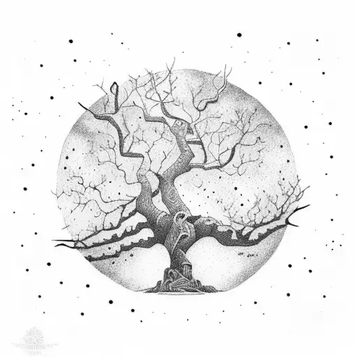 Oak Tree With The Night Sky With Orion Constellation