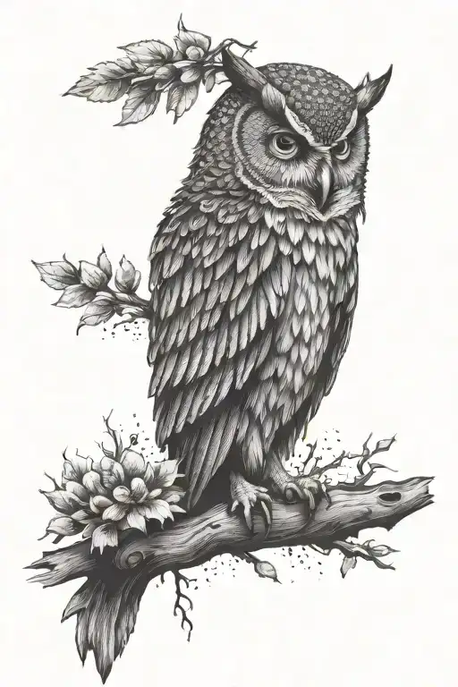Rugged Owl Sitting On Branch With A Crown Hovering Over Its Head