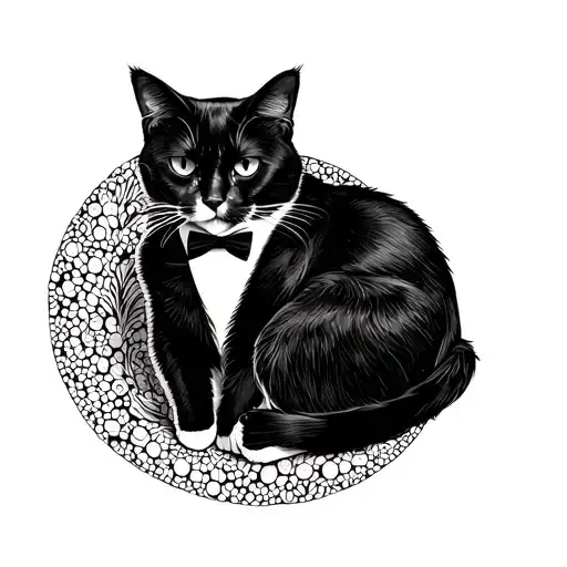Tuxedo Cat Curled Inside A Circle