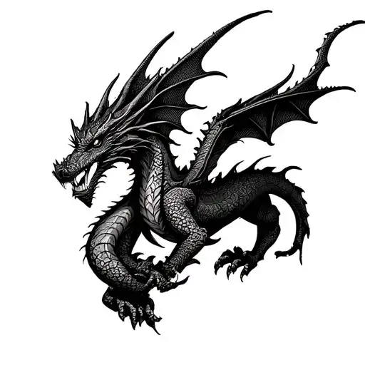 Full Dragon Flying In Cyber Sigilism Style