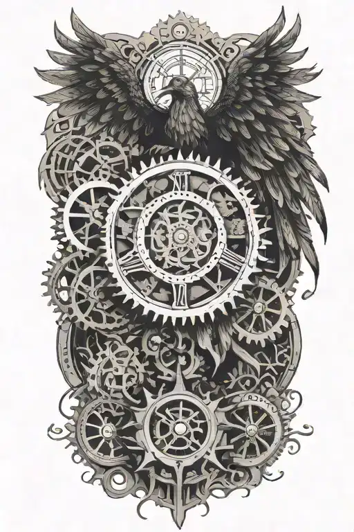 An Intricate Clockwork Design With A Phoenix Rising From The Gears