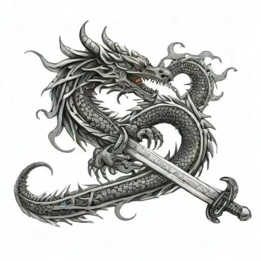 Dragon Entwined In A Blade Of A Katana Sword
