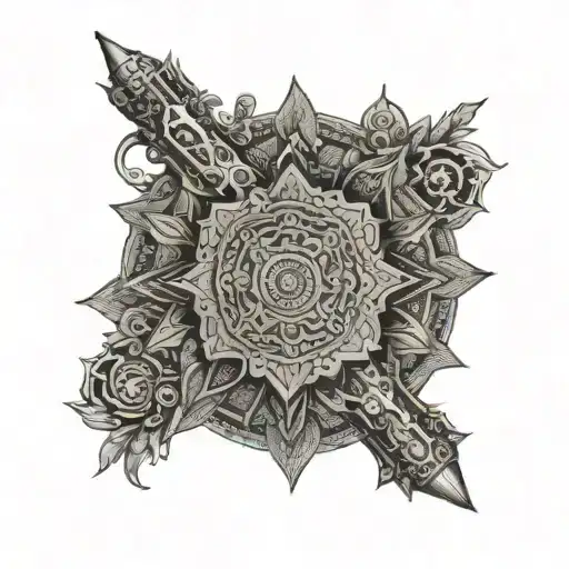 An Intricate Mandala Incorporating Gun Motifs Representing Balance And Protection