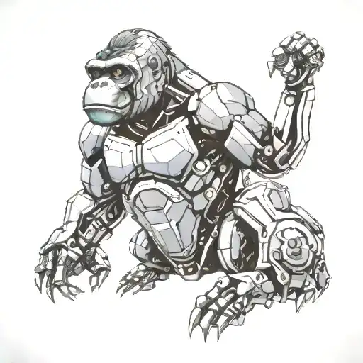 Create A Futuristic Robotic Gorilla With Mechanical Elements Inspired By Motor Racing Aesthetics