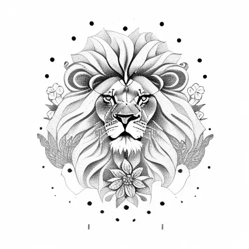 Female Lion With Flowers