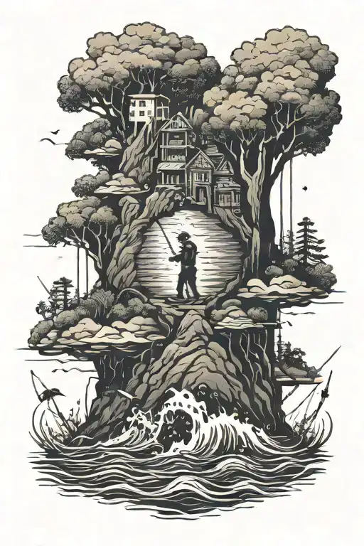 Books And A Man Fishing By A Cliff In The Ocean Waves
