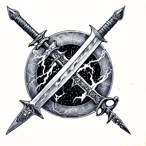 Incorporate Symbols From Berserk And Elden Ring Into A Tattoo Featuring Swords And Lightning
