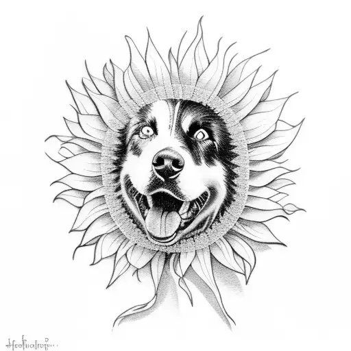 Border Collie With Sunflower