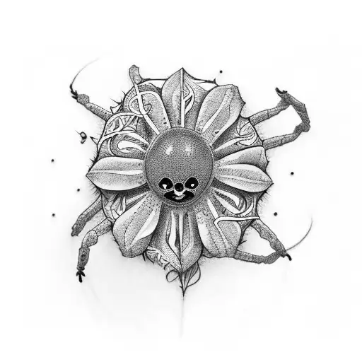 Old School Hand With Spider And Flower