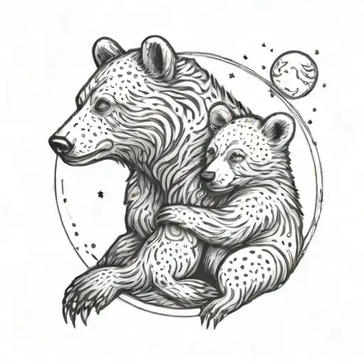 Father And First Child Bear Tattoo With Moon