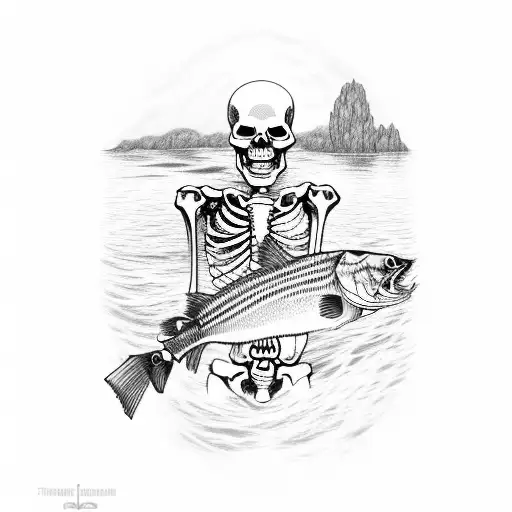 Skeleton Fishing And Catching A Bass In The State Of Alabama