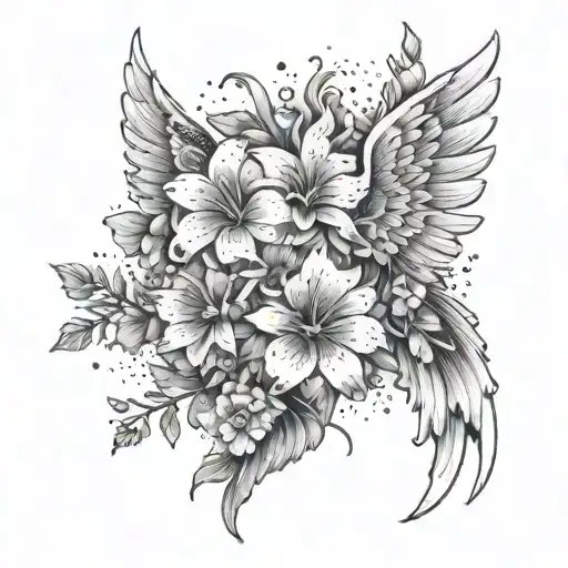 Angel Wings And Flowers Blooming