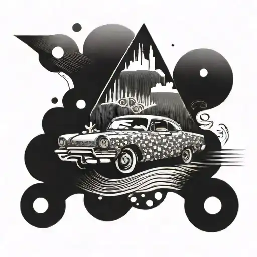An Abstract Tattoo Featuring A Car Driving Through A Musical Landscape