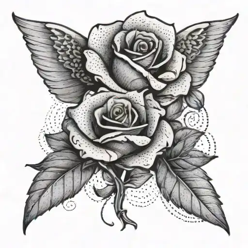 A Red Rose Intertwined With Angel Wings