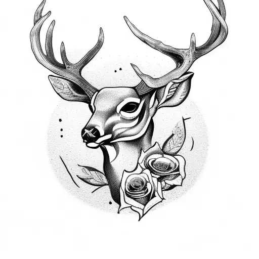 Deer Skull With Roses