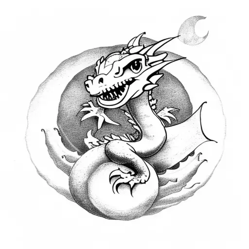 Cute Dragon With Flowers And The Moon