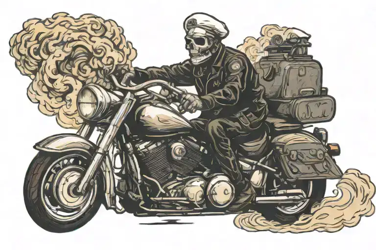 Ghost Rider Wear Chef Hat And Smoking Cigar While Riding Cruiser Motorcycle On Fire