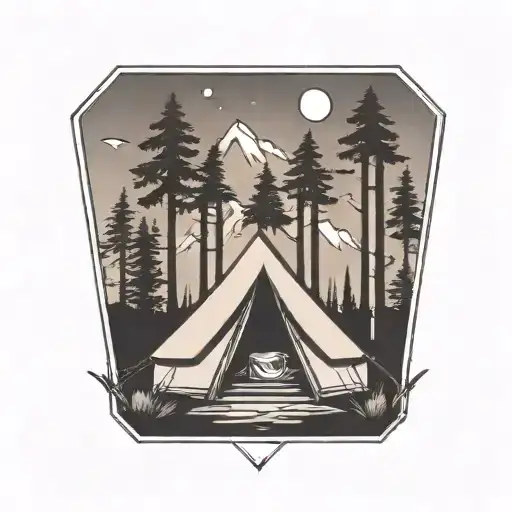 Camping Scene With Tent And Trees