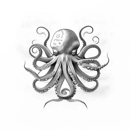 Octopus With Background Of Japanese Clowds