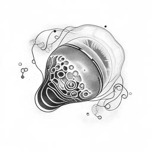 Black Jellyfish Fine Line With A Red Circle On The Background