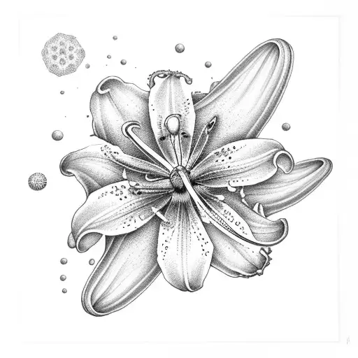 White Lily With A Hovering Bee Over A Pollen Strand