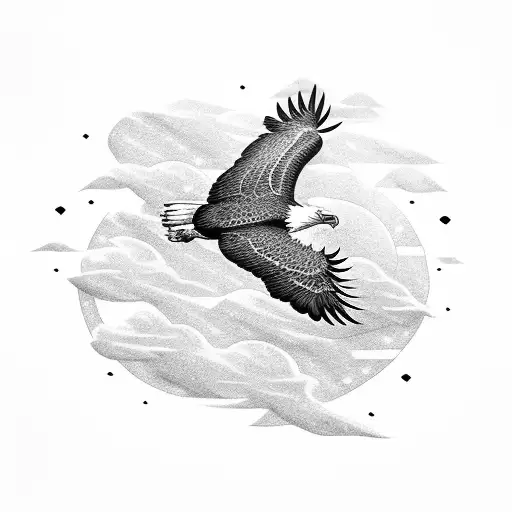 An Eagle Flying Through Ice Clouds Towards The Sun