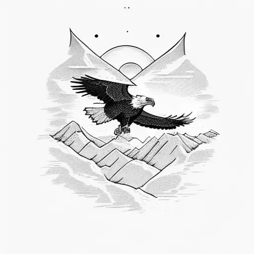 An Eagle Flying Through Mountains Towards The Sun