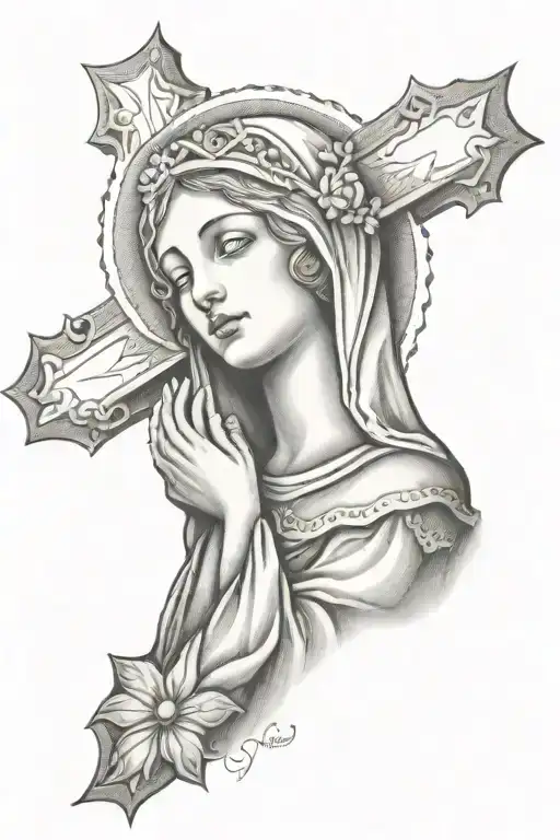 Cross With Mary Praying