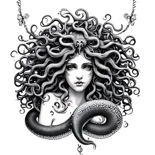 Nude Medusa With A Serpent Between Her Legs