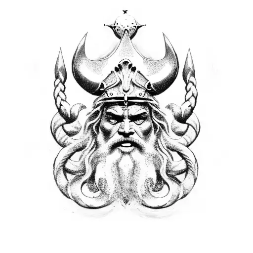 Poseidon And Viking Symbol And Triton