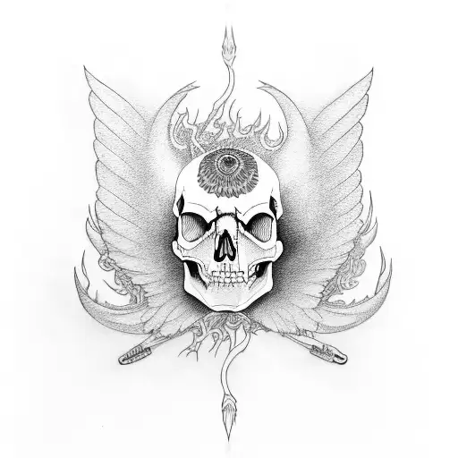 Skull Lotus In Head With Wings
