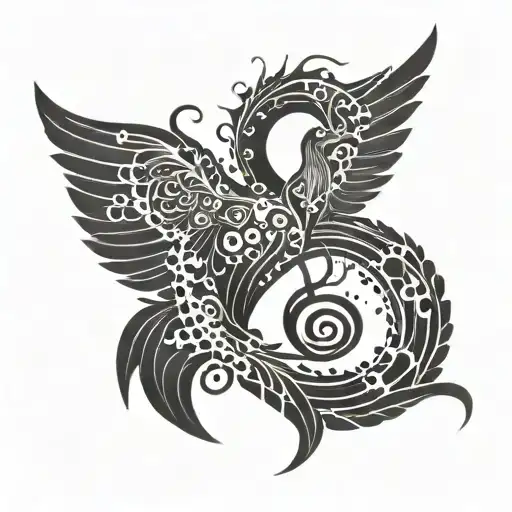A Music Staff Intertwined With A Phoenix Silhouette