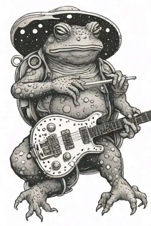 Toad Austrnaut Is Playing On A Guitar While Sitting On A Planet