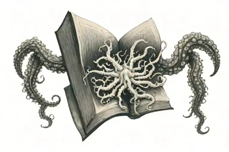 Tentacles Bursting Out Of A Book Open In Front