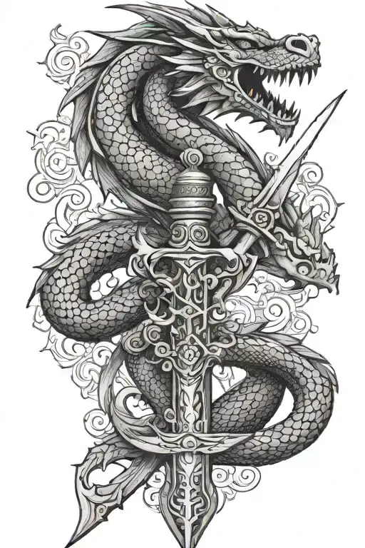 A Fierce Dragon Wrapped Around A Sword With Greek Patterns