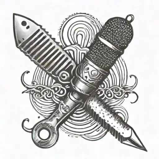 A Chef Knife And Fork Crossed Over A Microphone With Sound Waves