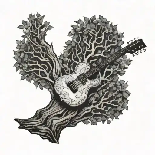 A Guitar Tree With Branches Made Of Music Notes