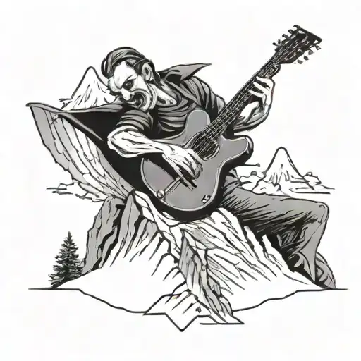 A Vampire Playing A Guitar On Top Of A Mountain Peak