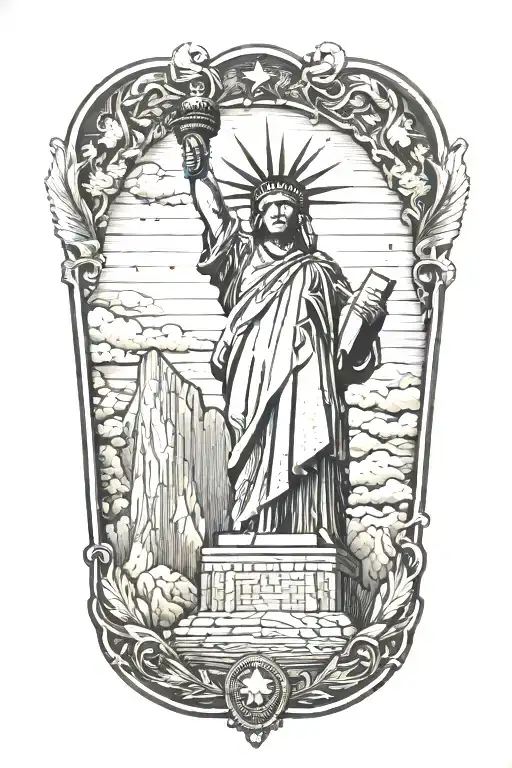 Combine A Police Badge With Iconic American Landmarks Like The Statue Of Liberty Or Mount Rushmore