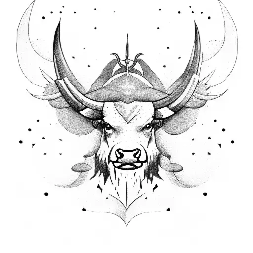 Taurus Bull With Wings And Fire Background