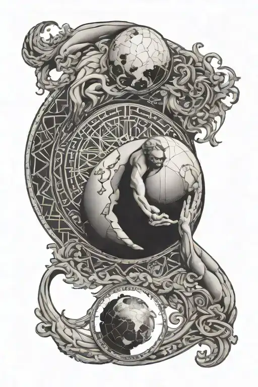 Atlas Holding The World As A Mandala Ying Yang Symbol